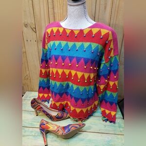 Eccentric Vintage Colorful Beaded Sweater W/matching Shoes